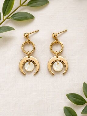 Gold-Tone Crescent Moon Drop Earrings 🌙